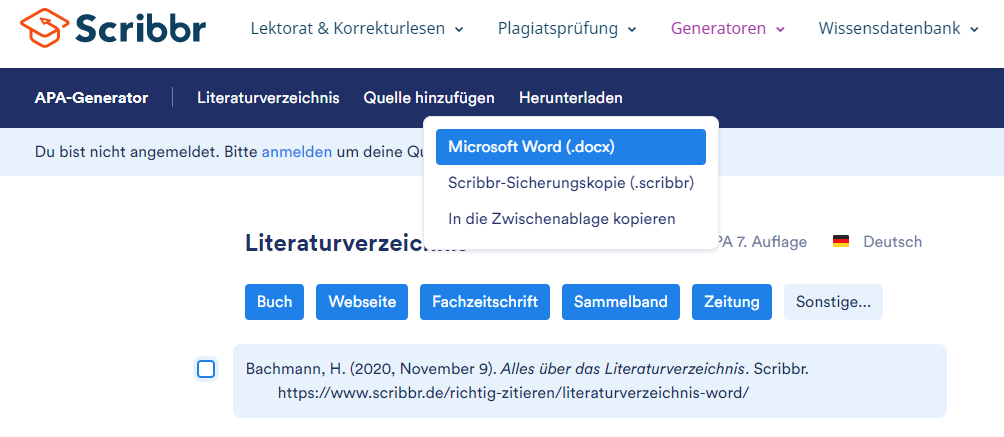 literaturverzeichnis-word-herunteralden-scribbr-generator